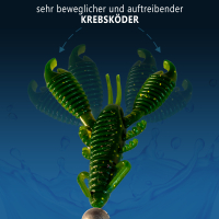 Krebse Kunstköder schwimmend +Aroma Barsch Forelle Trout Köder Angeln Gummiköder Green UV Shrimp